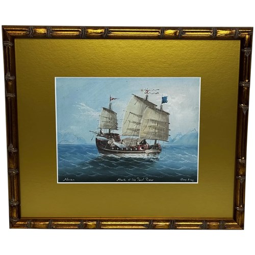 Traditional Colonial Marine Painting Junk Sailing Ship Pearl River Kong Kong