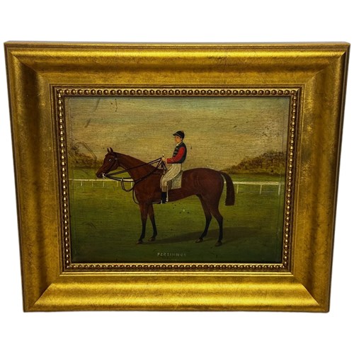 Oil Painting Of Persimmon Racehorse With Jockey Jack Watts At Newmarket C1898