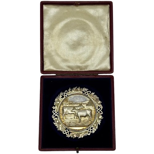 Victorian Scottish Silver Agricultural Prize Medal Ayrshire Cow & Calf Bull