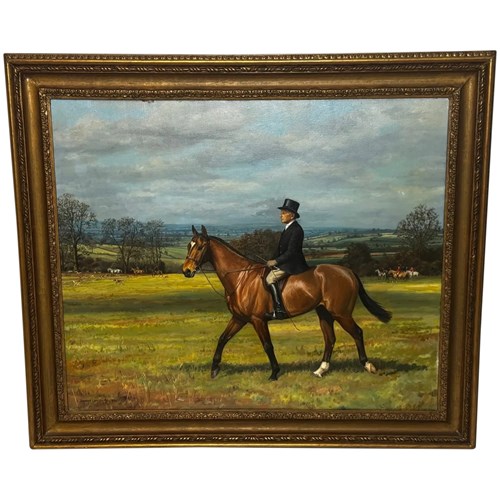 Large Oil Painting Worcestershire Hunt Bay Horse Named Pug