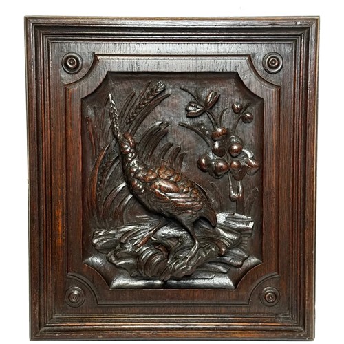 Carved Tiger Oak Pugin Wall Hunting Sculpture Grouse Panel