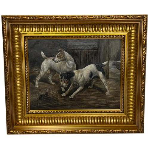 C.1880 Victorian Scene – Painting Jack Russell Terriers With Rat Trap