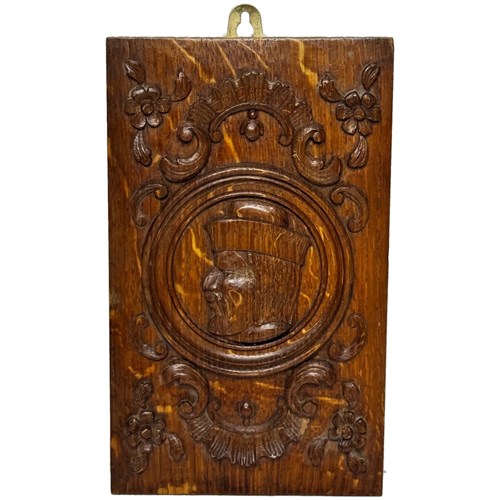 Medieval Design Carved Tiger Oak Male Portrait Wall Panel