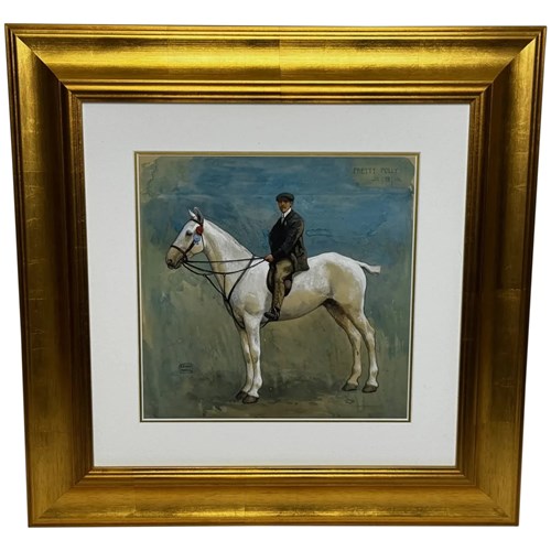 Edwardian Equestrian Painting First Place Grey Mare Horse Hertfordshire Show 