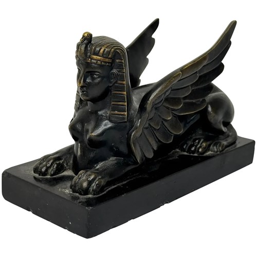 Neoclassical Italian Bronze Sphinx – Grand Tour Souvenir C.1820 On Marble Base