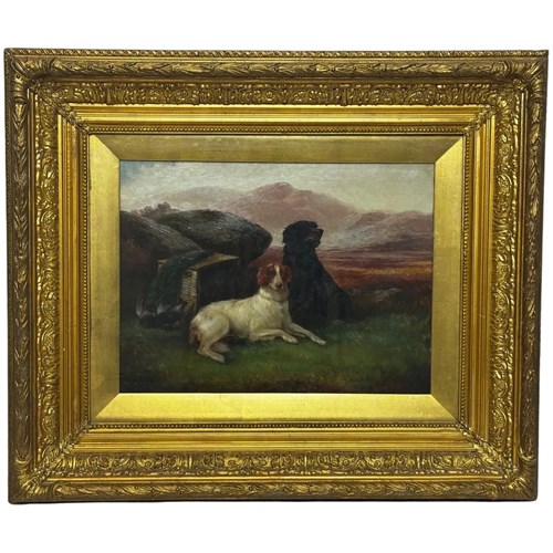 Victorian Oil Painting Game Dogs In Highland Landscape Signed Robert Cleminson