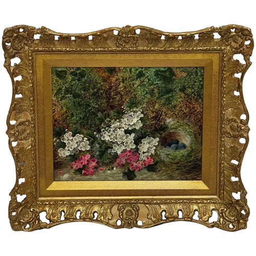 Oliver Clare Victorian Woodland Still Life Painting With Blossom & Bird’S Nest