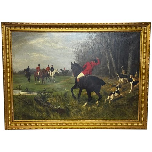 Large Oil Painting Royal Academy-Exhibited Fox Hunting Painting C.1880
