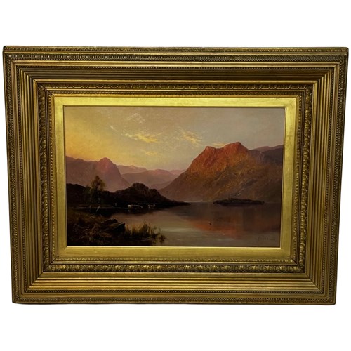 Painting Landscape Lake Windermere Sunset By Alfred De Breanski
