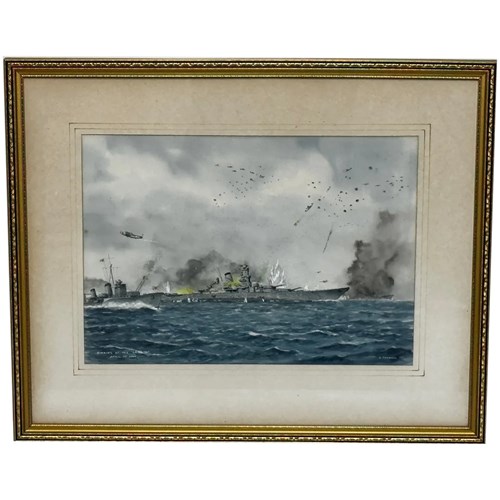 Dramatic Watercolour Painting Sinking Of Battleship Yamato 