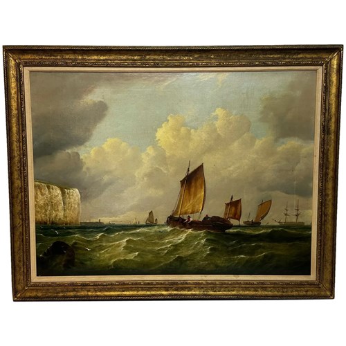 Oil Painting Polly Ramsgate Boat Off White Cliffs Dover By William Broome