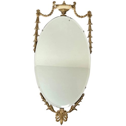 English Oval Gilt Crown Garland Wall Mirror