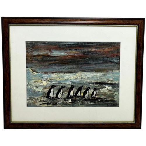 Impressionist Oil Painting Winter Waddle 6 Black & White Penguins Antarctica