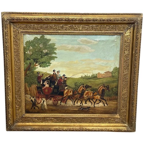 19Th Century Oil Painting Royal Mail Carriage Coaching Scene After James Pollard