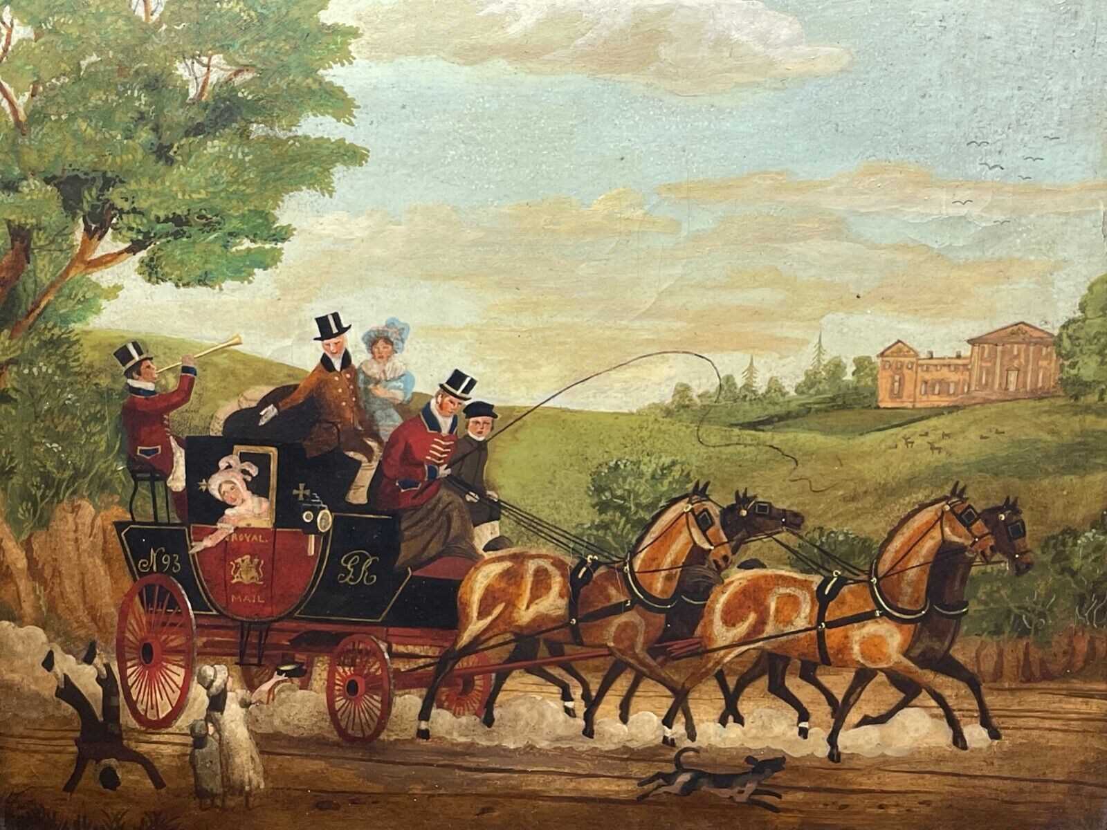 19Th Century Oil Painting Royal Mail Carriage Coaching Scene After