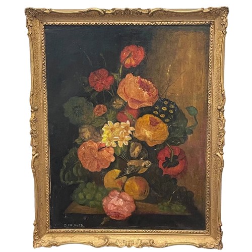 Mid Century Impressionist Flowers Roses Oil Painting By Dorothy Pulford