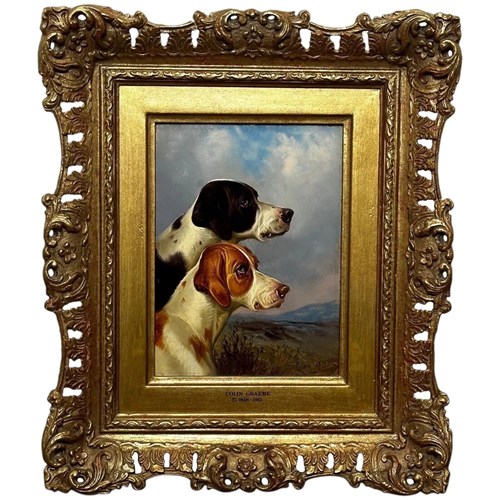 19Th Century Hunting 2 Pointer Dogs Oil Painting By Colin Graeme Roe