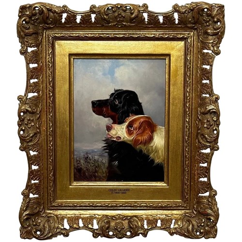 Victorian Hunting 2 Setter Gun Dogs Oil Painting By Colin Graeme Roe