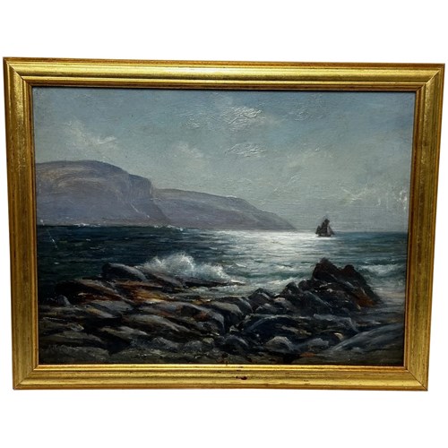 19Th Century Oil Painting Summer Morning Spanish Head Isle Of Man