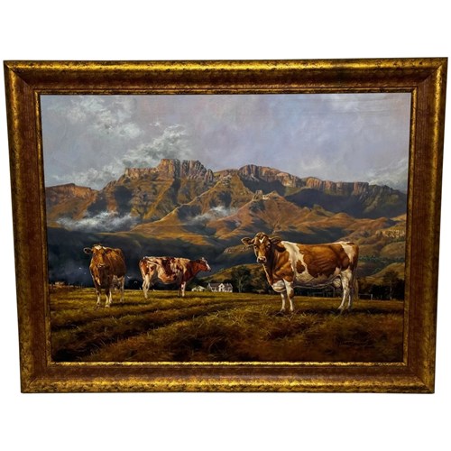 Oil Painting Nkone-Cattle Eastern Highlands Zimbabwe By David Langmead