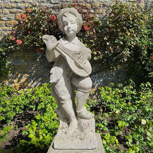Pietra Di Vicenza Stone Boy With Lute Statue