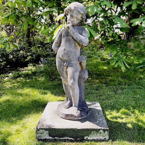 Winged Cupid Upon Stone Plinth C.1890