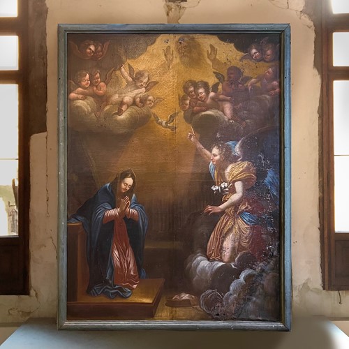 “Annunciation” Spanish School After Murillo Baroque Oil On Canvas C.1640