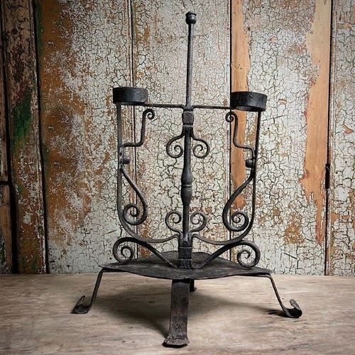 Ornate Wrought Iron Candle Holder Late 17Th/Early 18Th Century