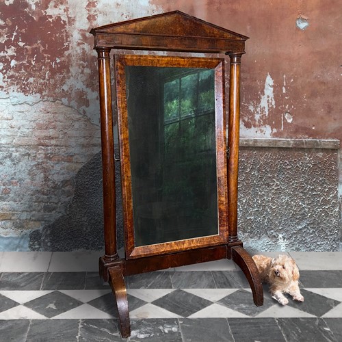 French Walnut Palladian Cheval Mirror