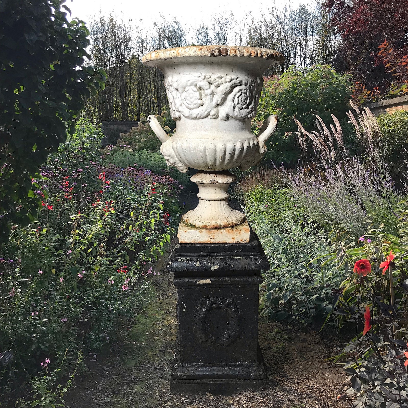 Large Pair of Vintage Cast Iron Urns - New England Garden Company