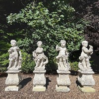 French Limestone Four Seasons Statues with Plinths
