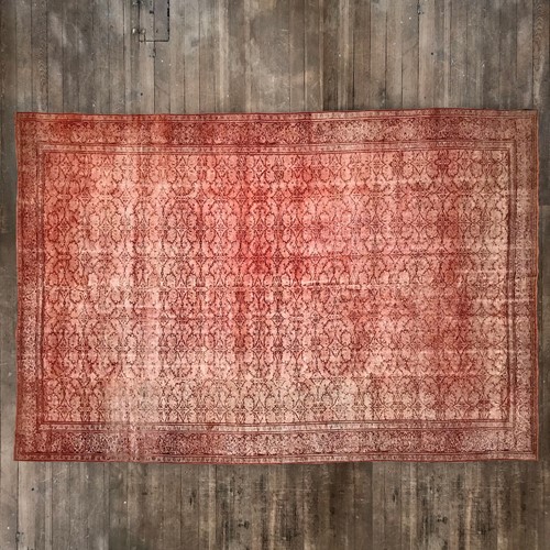 Antique Artisan Re-worked Turkish Carpet Coral Red