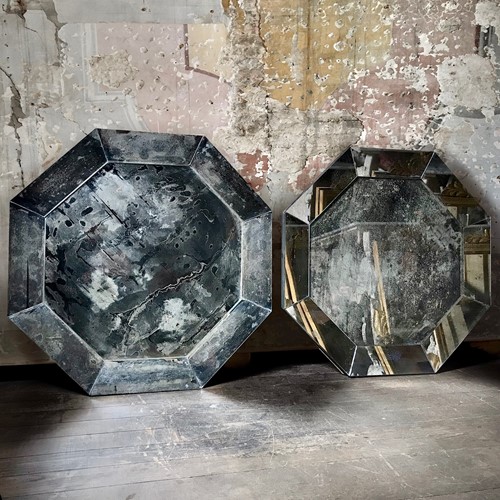 Pair Of French Antique Glass Hexagonal Mirrors