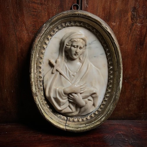 Roman School Marble Virgin Mary Roundel C.1700