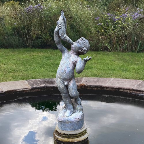 J. P. White English Lead Putti With Conch Shell