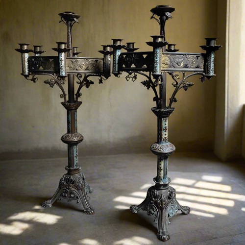 Pair Of French Neo-Gothic Altar Candelabra C.1860