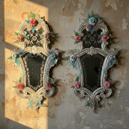 Pair Of Venetian Murano Glass Mirrors Early 20Th Century 