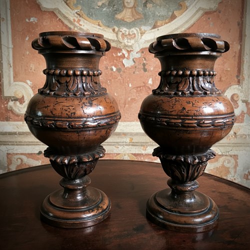 A Pair Of Italian Renaissance Turned And Carved Walnut Altar Vases C.1570–1600