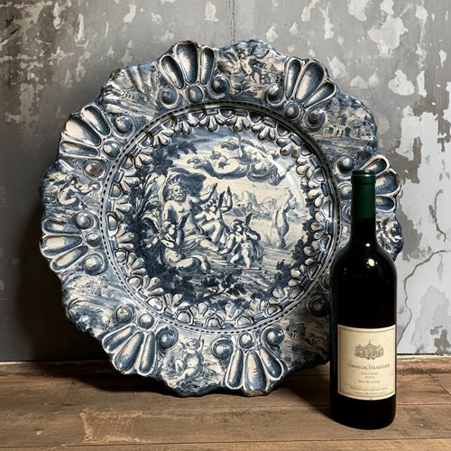 A Monumental Savona Blue And White Maiolica Charger From The Guidobono Tradition
