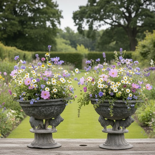 Pair Of Georgian Lead Urns With Lion Supports, England C.1820