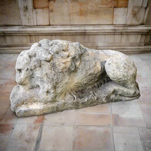 Large English Magnesium Limestone Recumbent Lion, C.1680–1750. From The Laughton