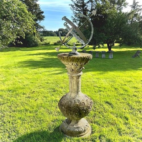Armillary Sundial Upon A Baluster Form Classical Pedestal