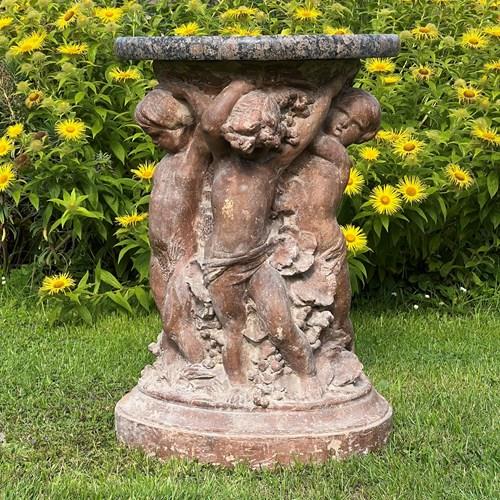 18Th Century French Terracotta Putti Demi-Lune Table With Marble Top