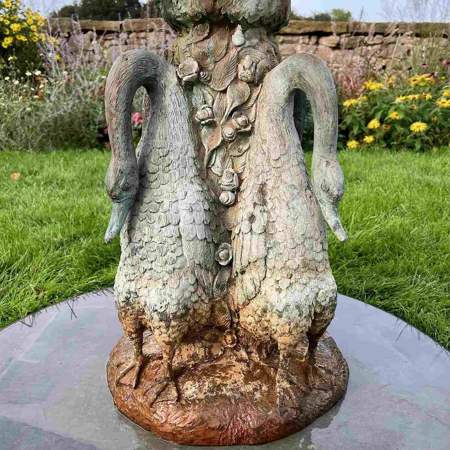 Early 20th Century Large Garden Bronze Fountain of Young Boy With Fish