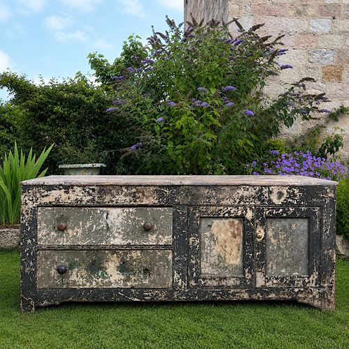 English Georgian Painted Pine Dresser Base From Grantley Hall, C.1760