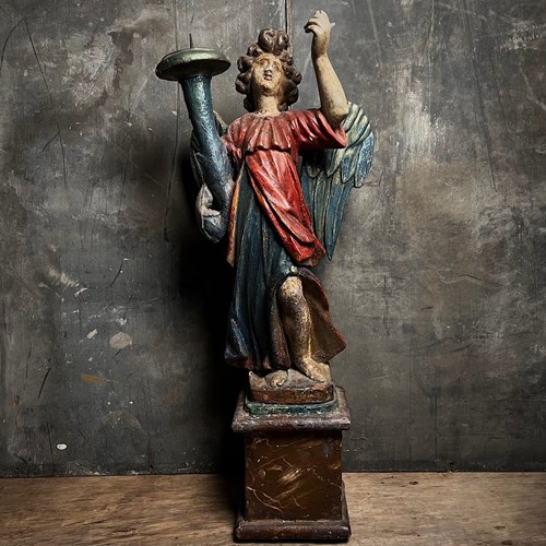 Carved Angel With Cornucopia Pricket Candlestick C.1680 And Later