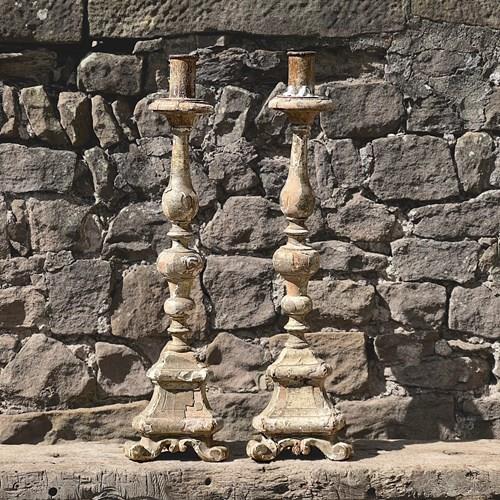 Tall Pair Of Italian Silver-Gilt Altar Candlesticks Late 17Th/Early 18Th Century