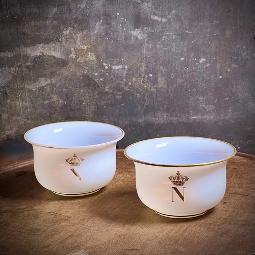 A Rare Pair Of French Opaline Finger Bowls With The Imperial Cipher Of Napoleon 