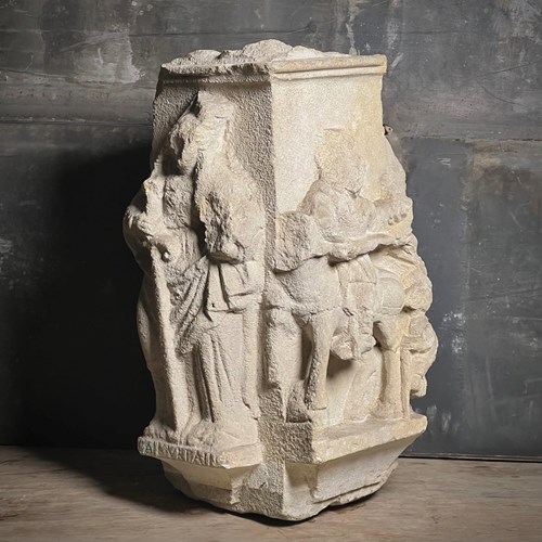 A Four-Sided French Gothic Limestone Capital Or Pedestal From A Shrine Or Chapel