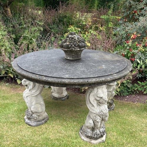 Composite Stone Table With Lion Supports